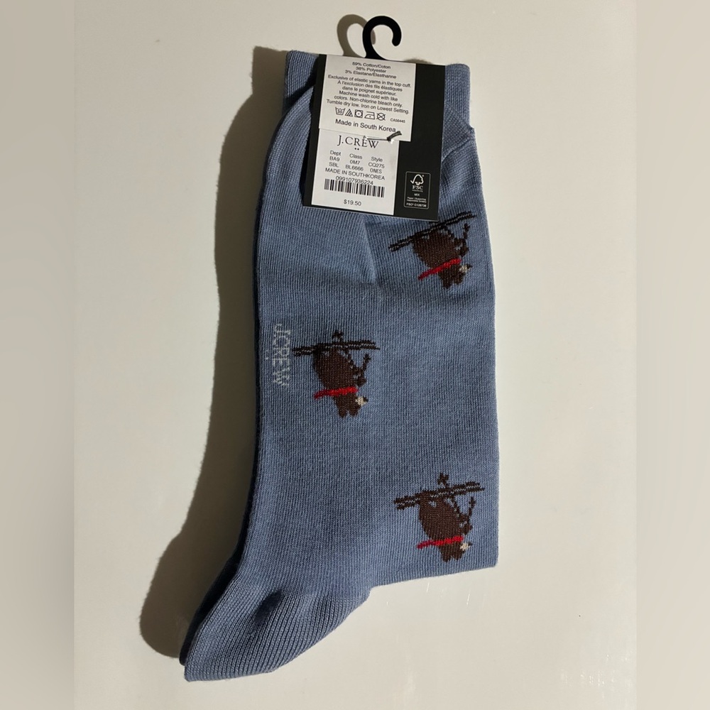 J. Crew Men's Socks (Skiing Dog Design) NEW - Picture 3 of 5